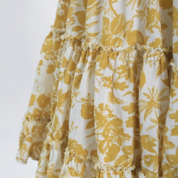 Free People mustard yellow floral cotton mini dress S - Picture 2 of 7